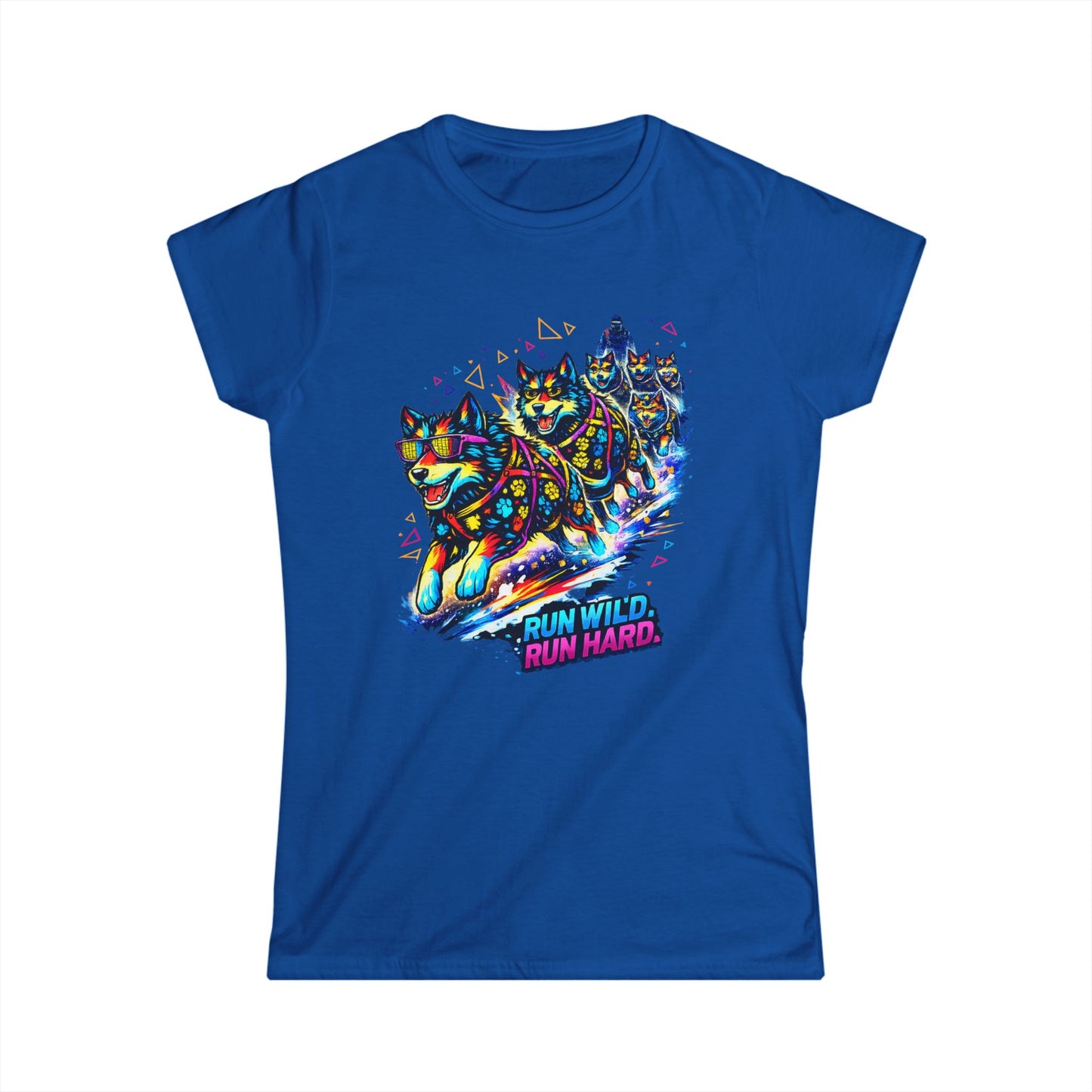 Women's Tee — Vibrant Husky Sled Team "Run Wild, Run Hard"