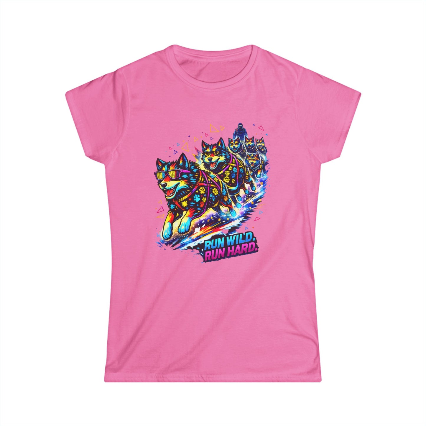 Women's Tee — Vibrant Husky Sled Team "Run Wild, Run Hard"