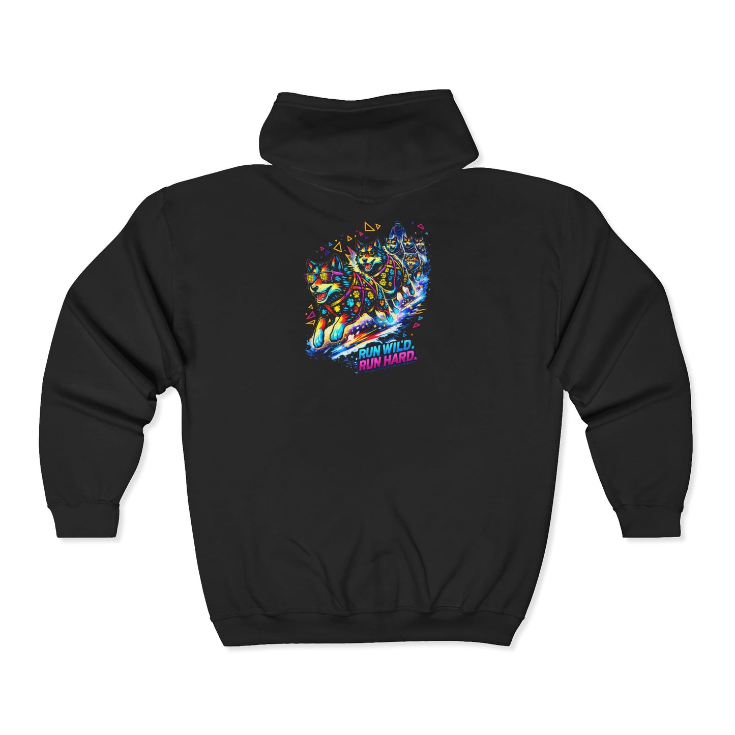 Full-Zip Hoodie — Colorful Neon Cat Art Zip-Up Sweatshirt