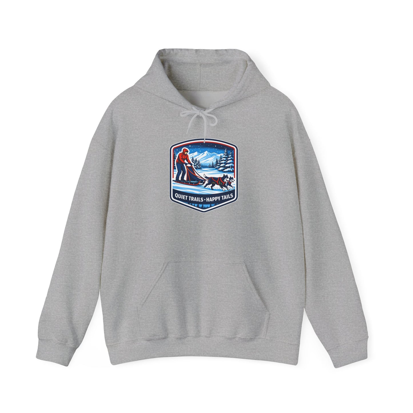 Winter Dog Sledding Hoodie — Quiet Trails, Happy Trails Patch