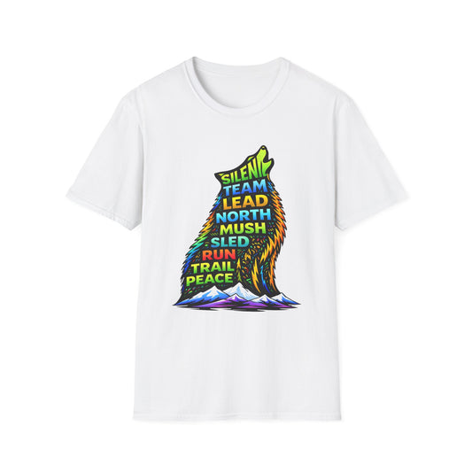 Howling Dog Adventure T-Shirt — 'Silent Team Lead North Mush Sled Run Trail Peace' Graphic Tee