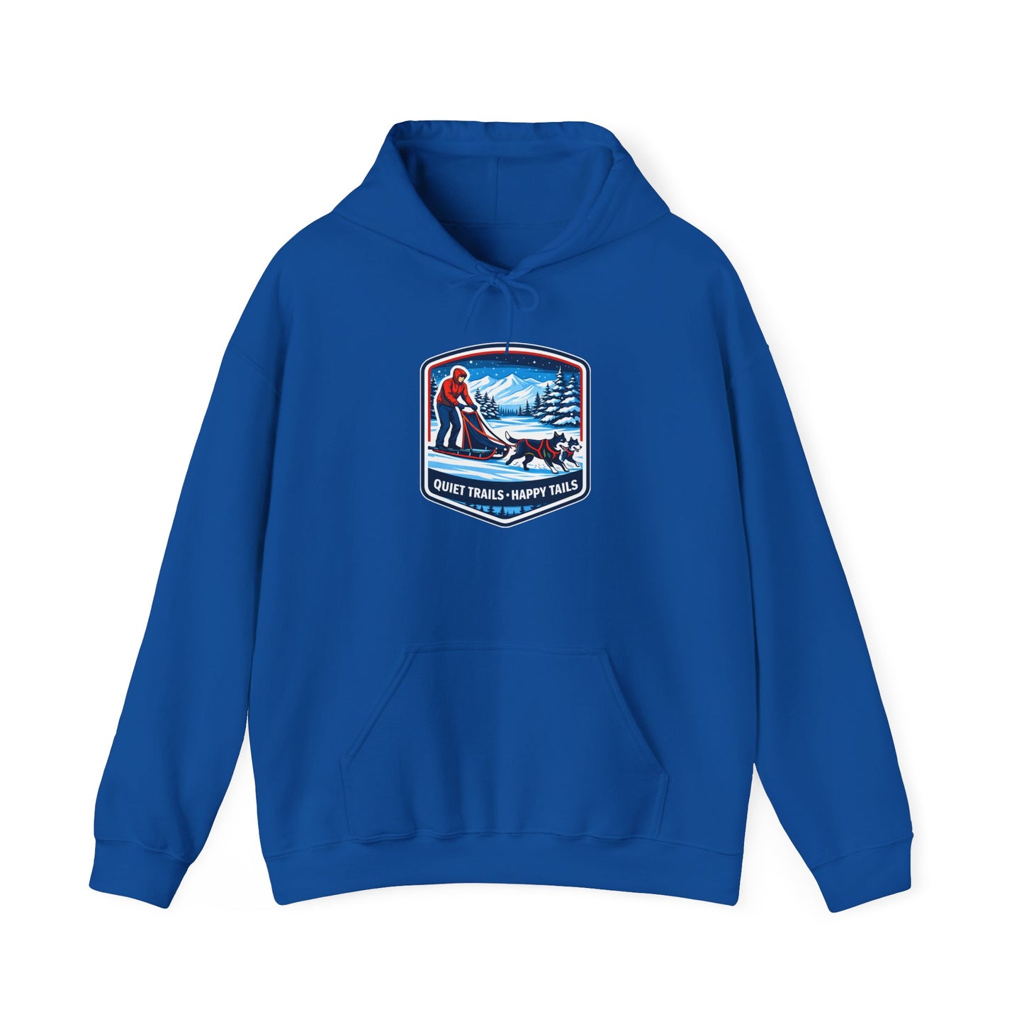 Winter Dog Sledding Hoodie — Quiet Trails, Happy Trails Patch