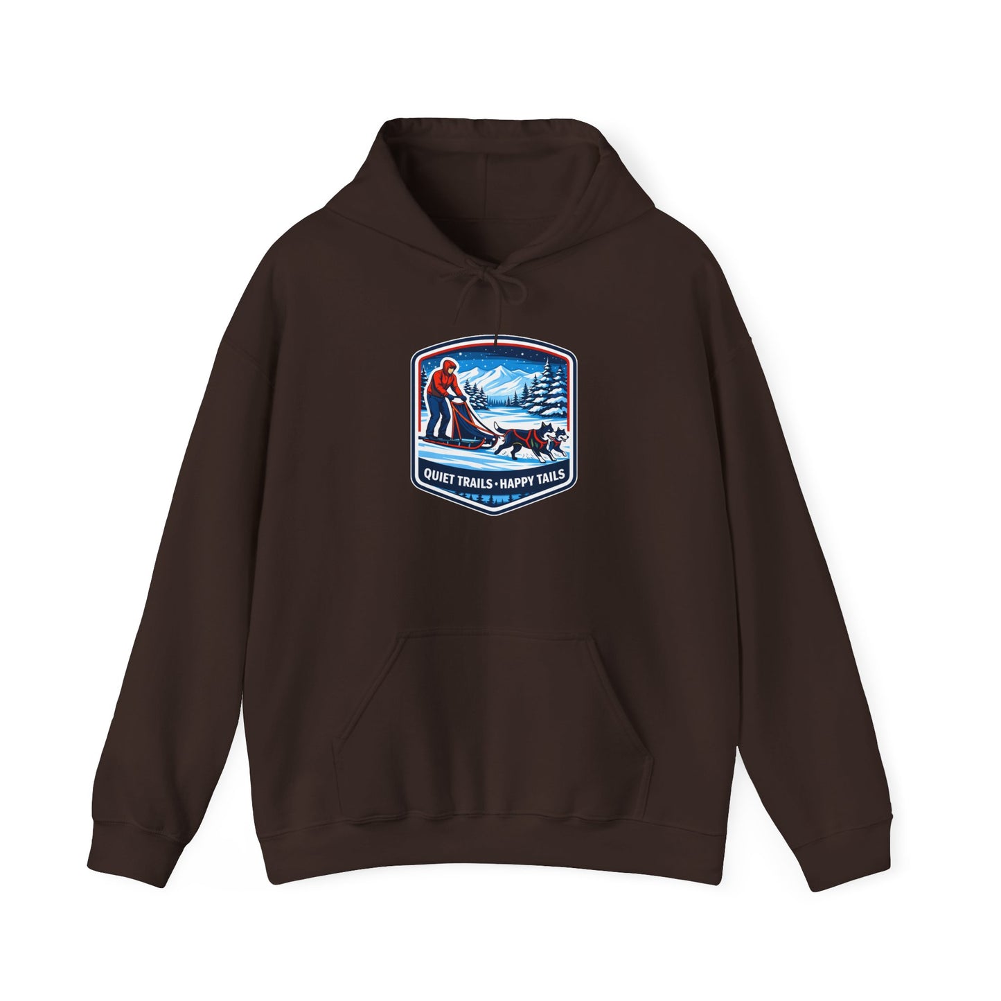 Winter Dog Sledding Hoodie — Quiet Trails, Happy Trails Patch