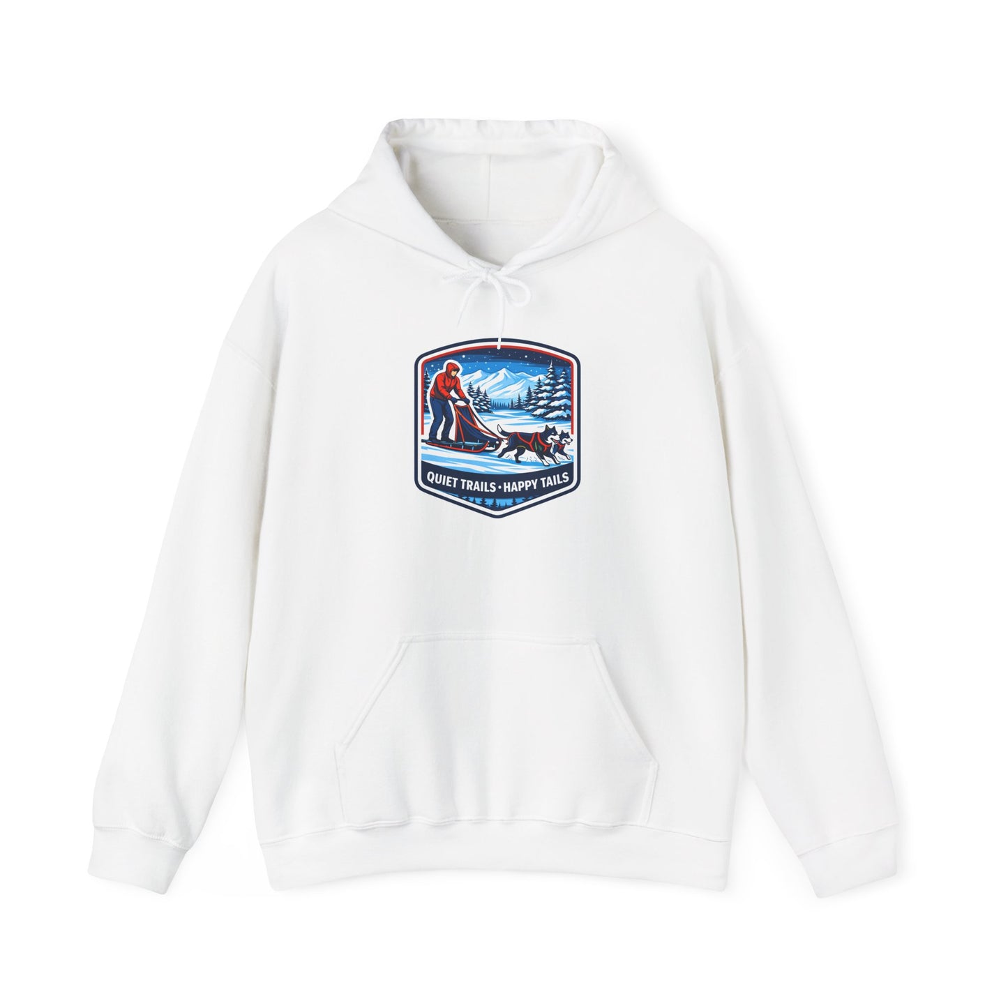 Winter Dog Sledding Hoodie — Quiet Trails, Happy Trails Patch