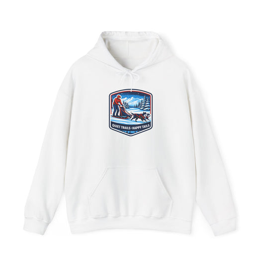 Winter Dog Sledding Hoodie — Quiet Trails, Happy Trails Patch