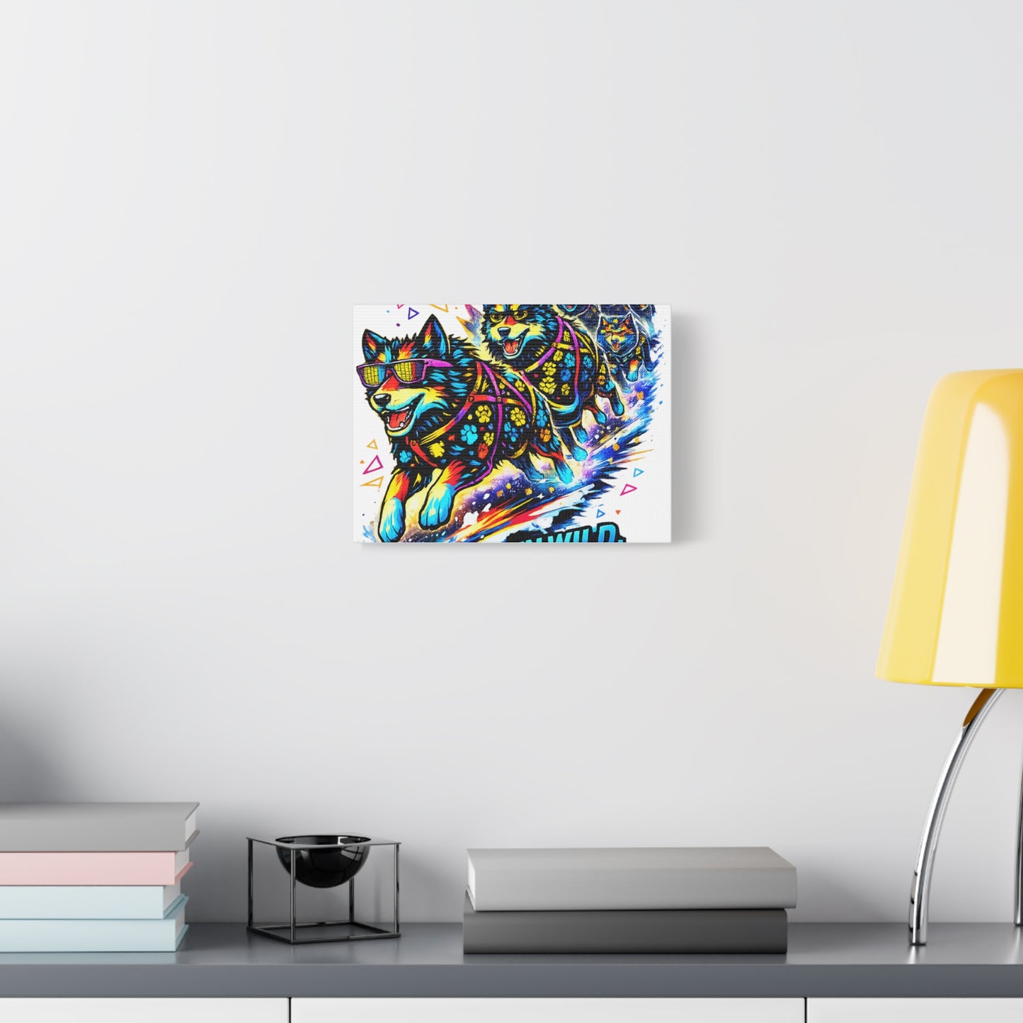 Vibrant Neon Huskies Canvas - "Run Wild, Run Hard" Stretched Wall Art