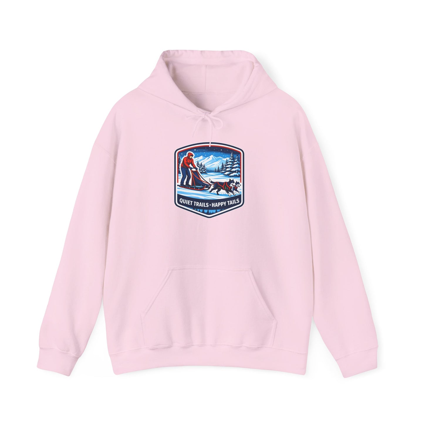 Winter Dog Sledding Hoodie — Quiet Trails, Happy Trails Patch