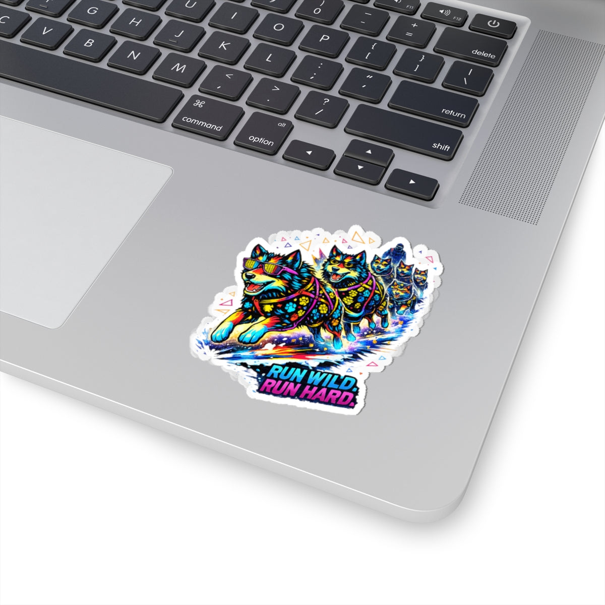 Run Wild, Run Hard Husky Sticker — Vibrant Sled Dog Kiss-Cut Decal