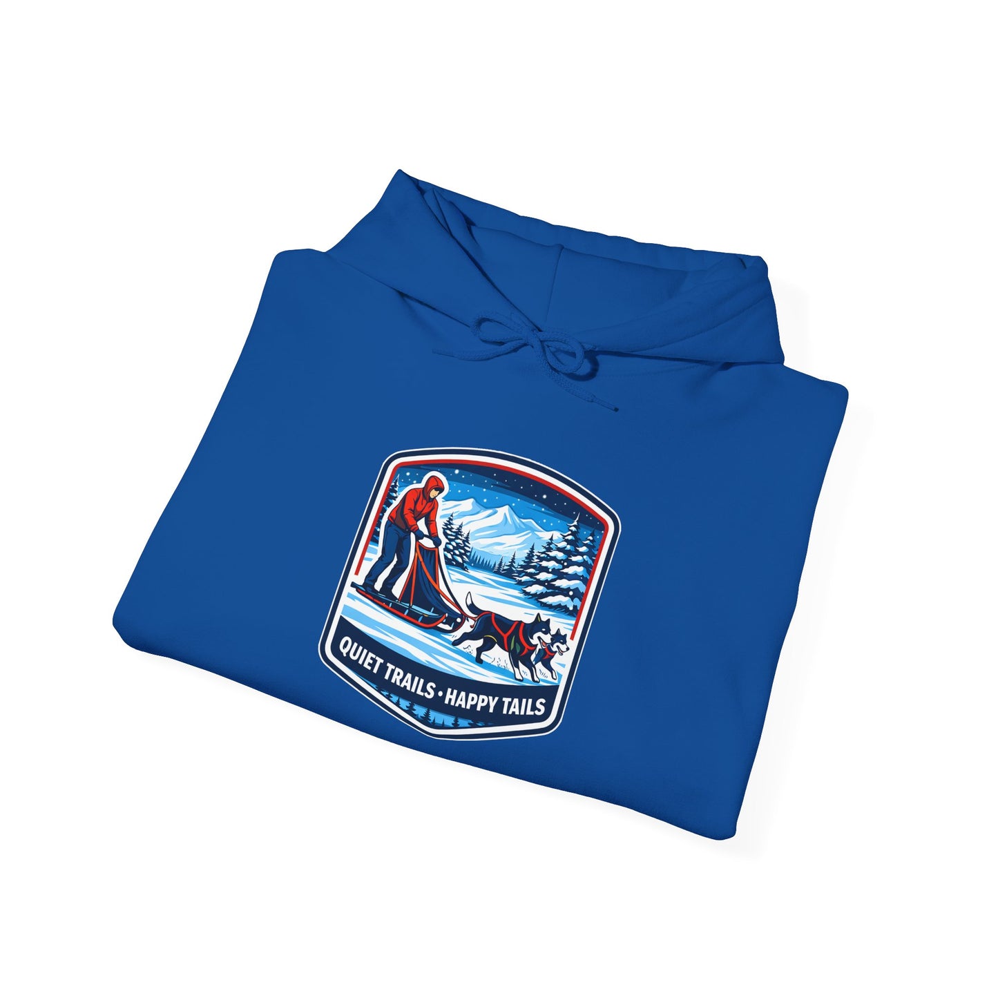 Winter Dog Sledding Hoodie — Quiet Trails, Happy Trails Patch
