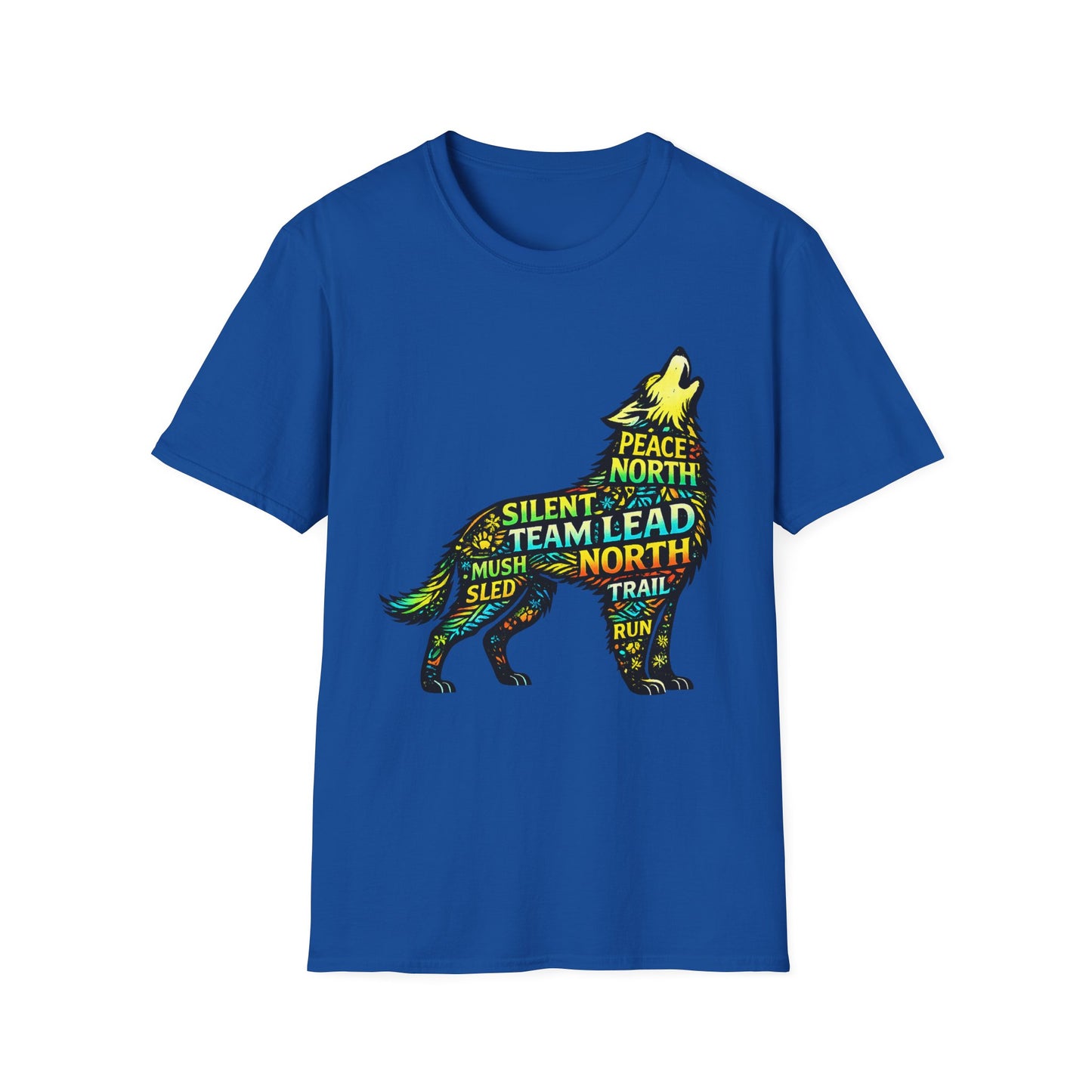 Wolf Word Art T‑Shirt — ‘Lead North’ Mush & Trail Running Design