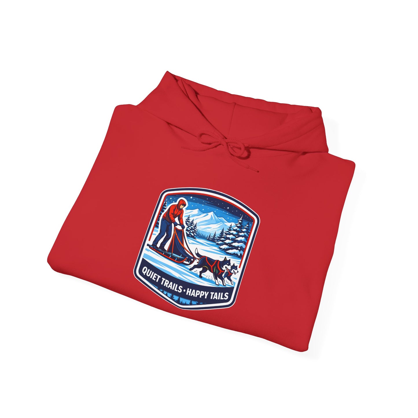 Winter Dog Sledding Hoodie — Quiet Trails, Happy Trails Patch