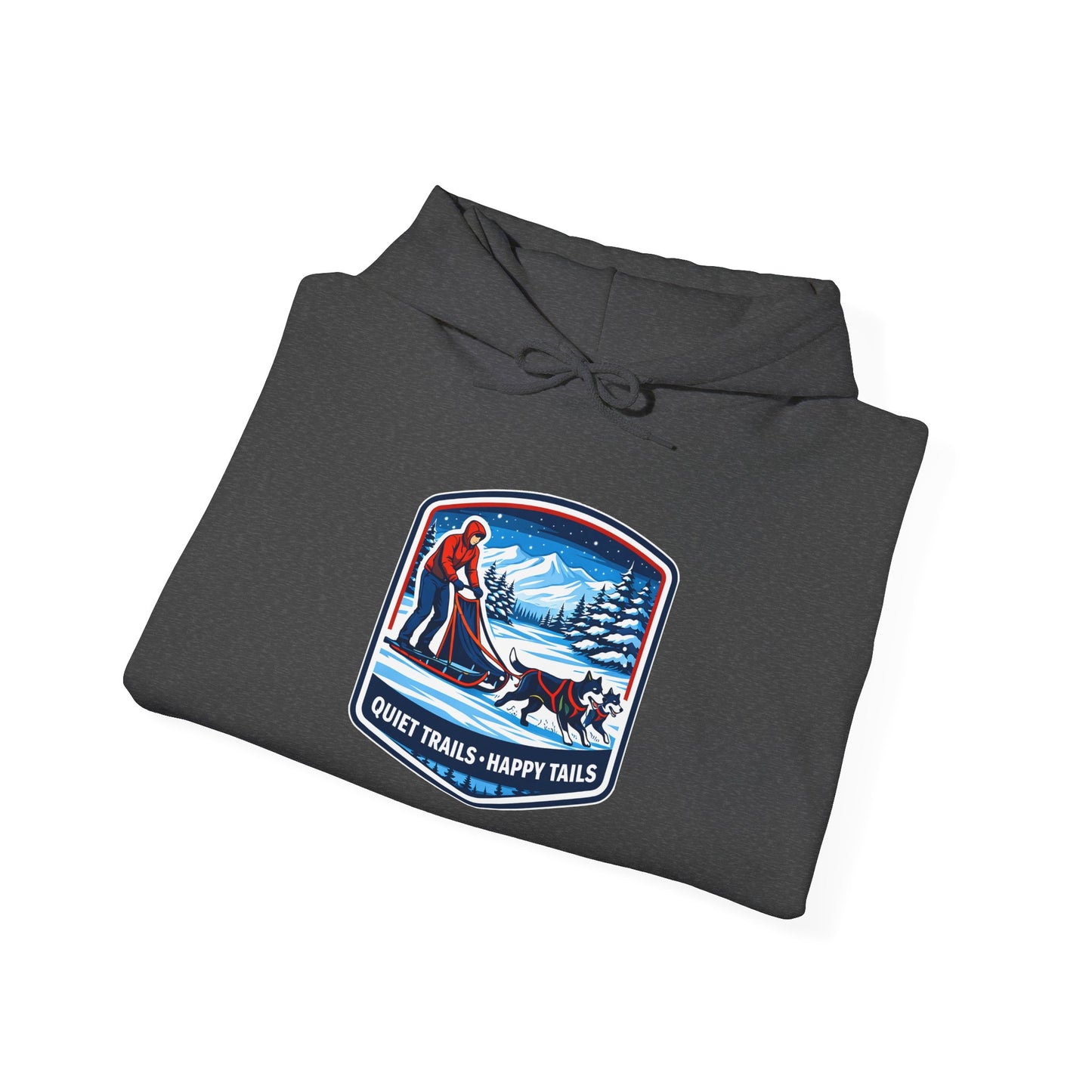 Winter Dog Sledding Hoodie — Quiet Trails, Happy Trails Patch