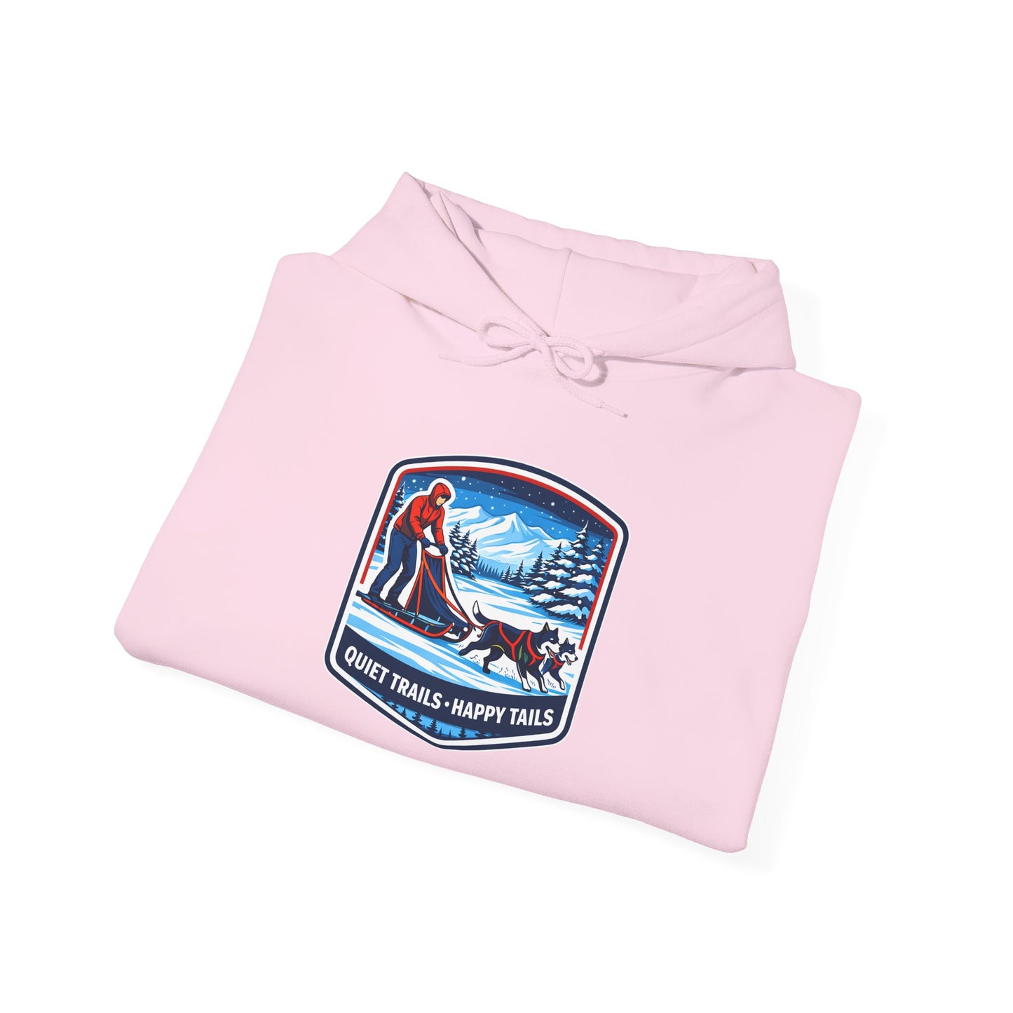 Winter Dog Sledding Hoodie — Quiet Trails, Happy Trails Patch