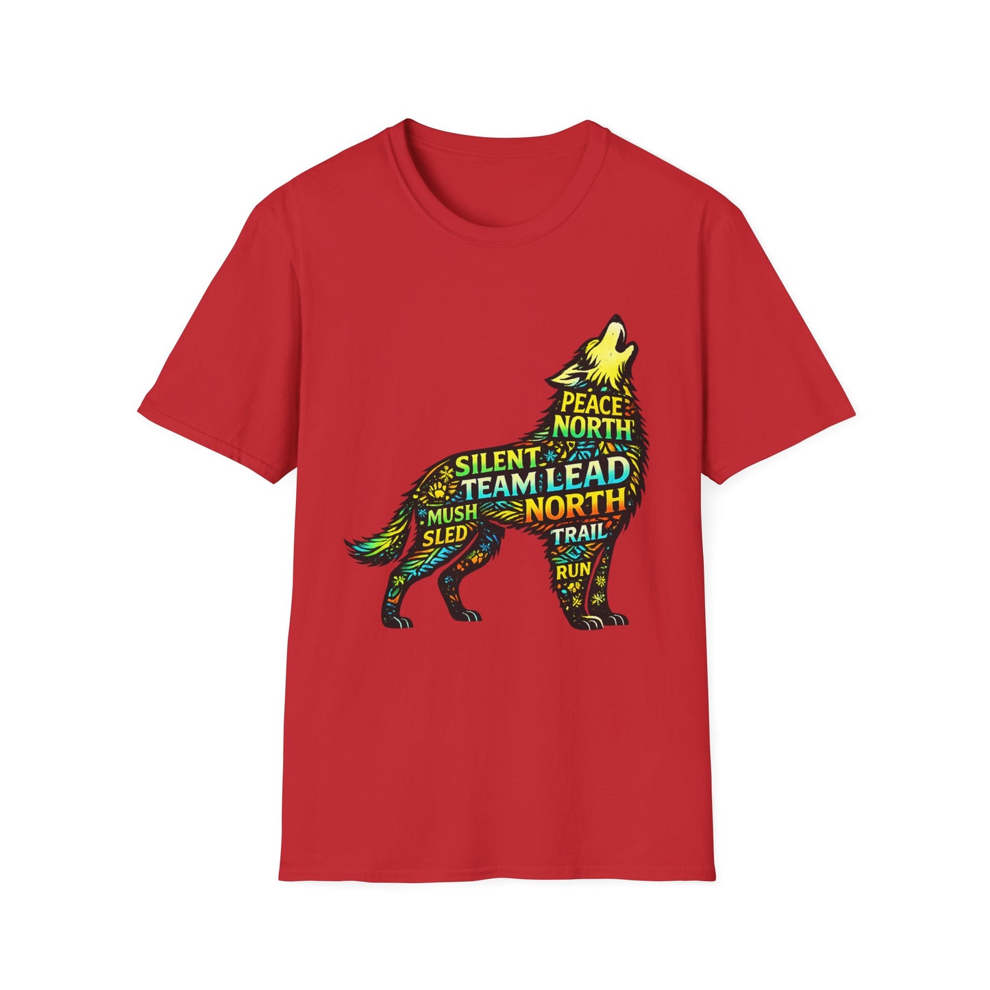 Wolf Word Art T‑Shirt — ‘Lead North’ Mush & Trail Running Design