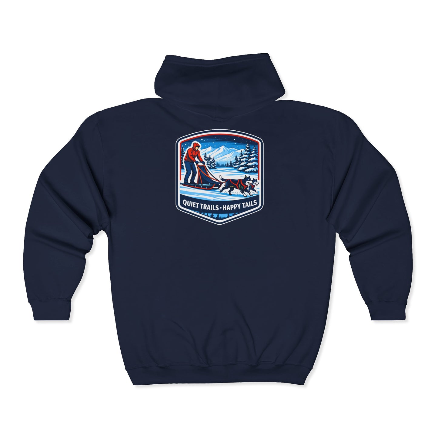 Quiet Trails Skiing Zip Hoodie – "Quiet Trails • Happy Trails" Winter Ski Patch