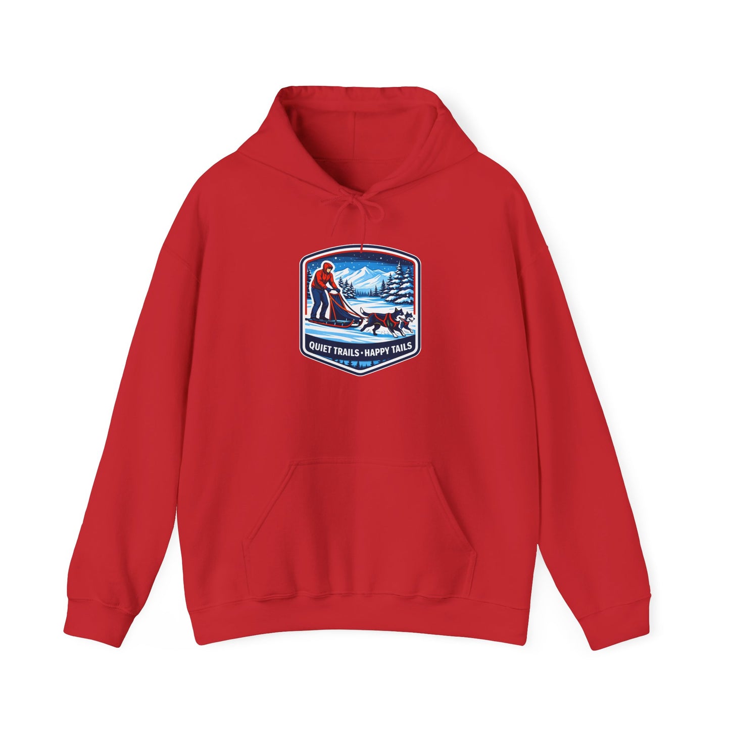 Winter Dog Sledding Hoodie — Quiet Trails, Happy Trails Patch