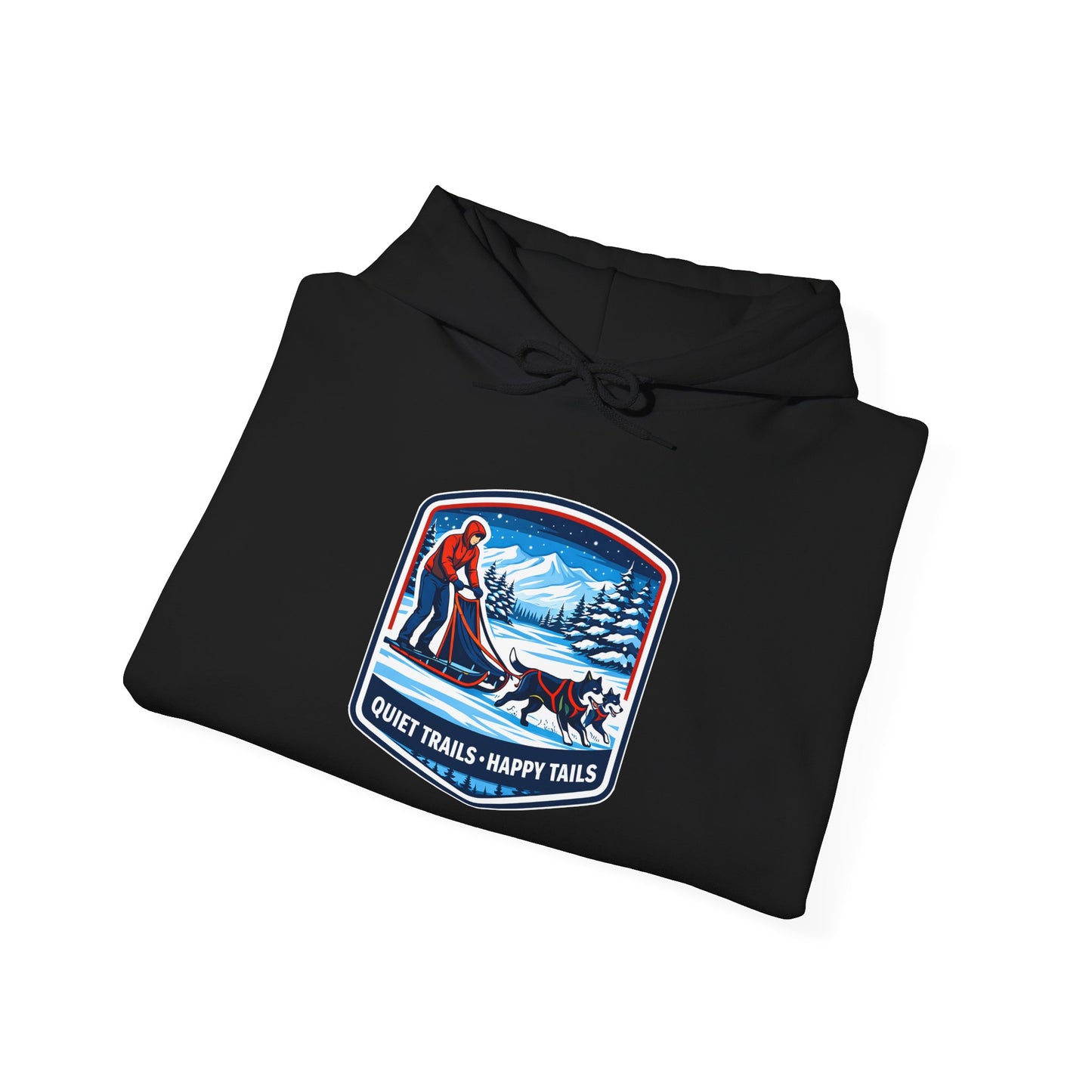 Winter Dog Sledding Hoodie — Quiet Trails, Happy Trails Patch