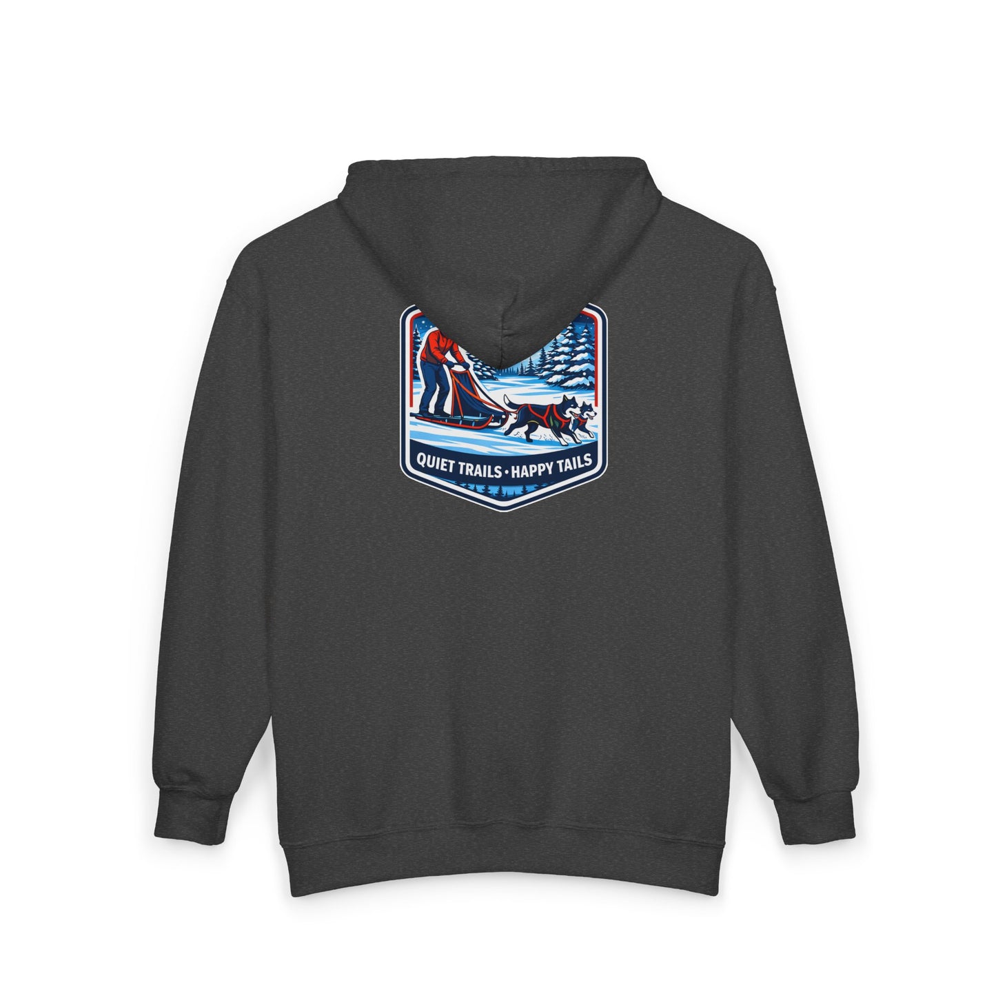 Quiet Trails Skiing Zip Hoodie – "Quiet Trails • Happy Trails" Winter Ski Patch