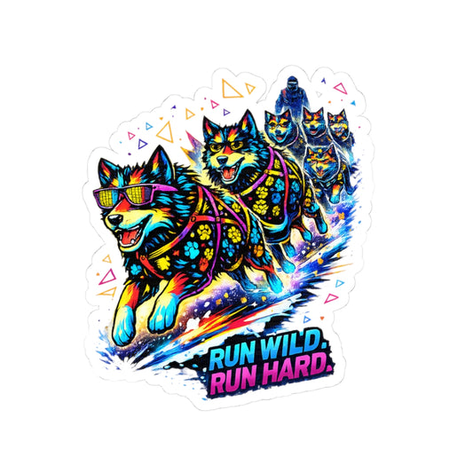 Run Wild, Run Hard Husky Sticker — Vibrant Sled Dog Kiss-Cut Decal