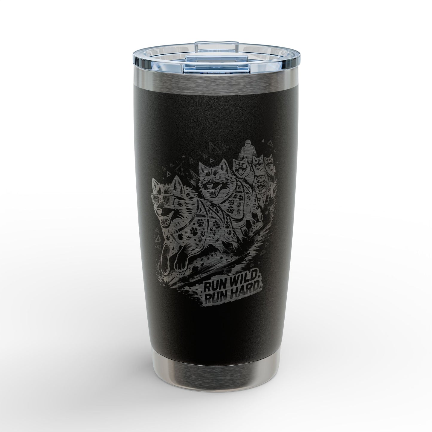 Engraved 20oz Tumbler — 'Run Wild, Run Hard' Husky Sled Dog Design