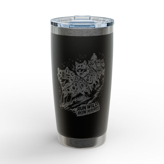 Engraved 20oz Tumbler — 'Run Wild, Run Hard' Husky Sled Dog Design