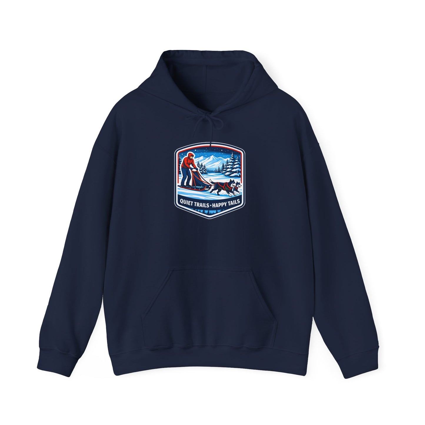 Winter Dog Sledding Hoodie — Quiet Trails, Happy Trails Patch